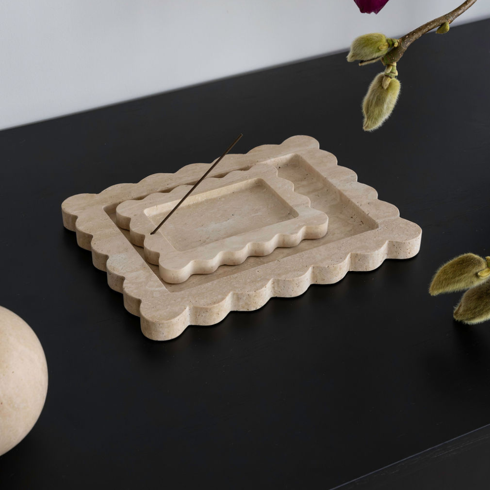 Palazzo Medium Scalloped Tray – Luxury homeware tray with opulent scalloped edges, inspired by palatial architecture. Perfect for elevating work or living spaces with elegant design and functional style