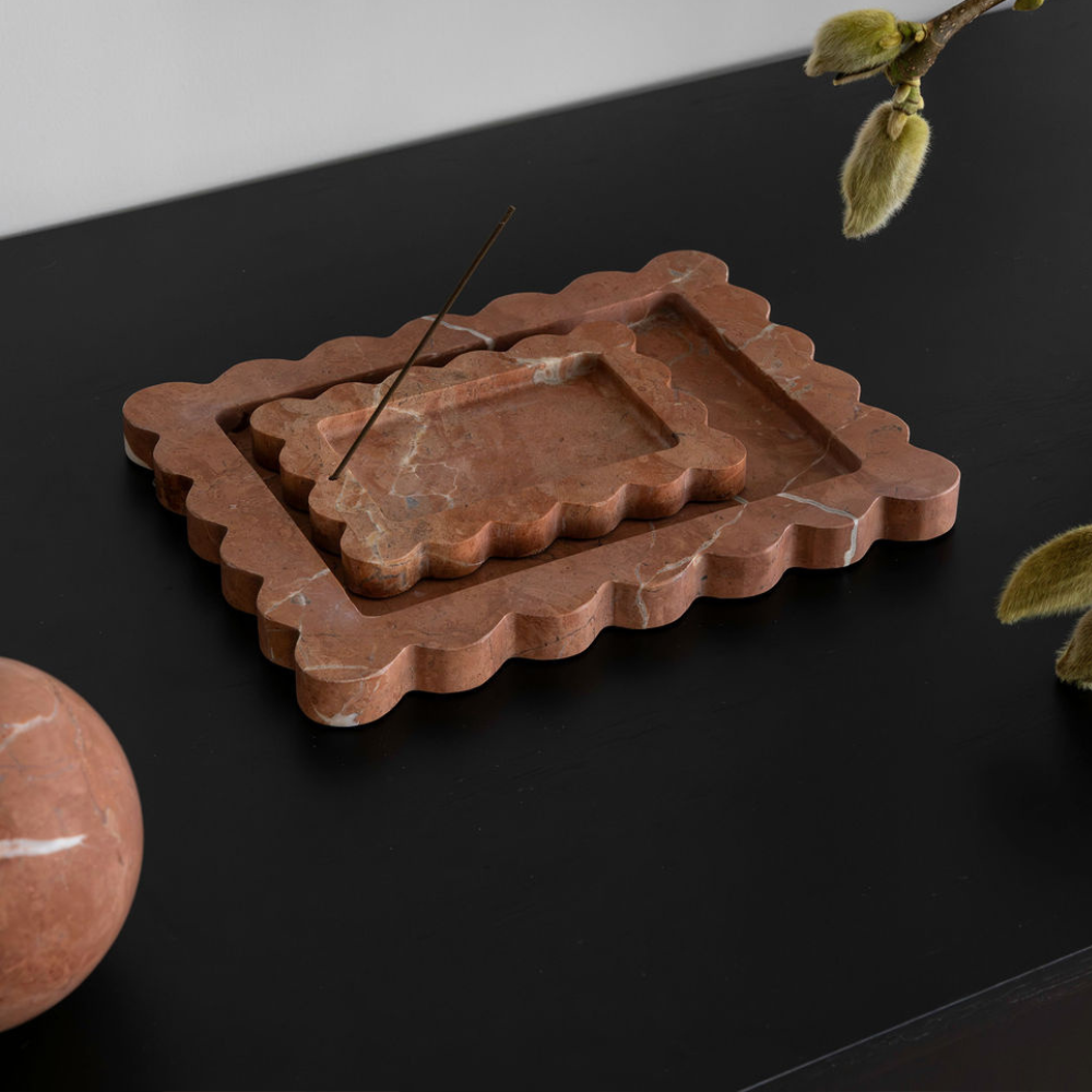 Palazzo Medium Scalloped Tray – Luxury homeware tray with opulent scalloped edges, inspired by palatial architecture. Perfect for elevating work or living spaces with elegant design and functional style