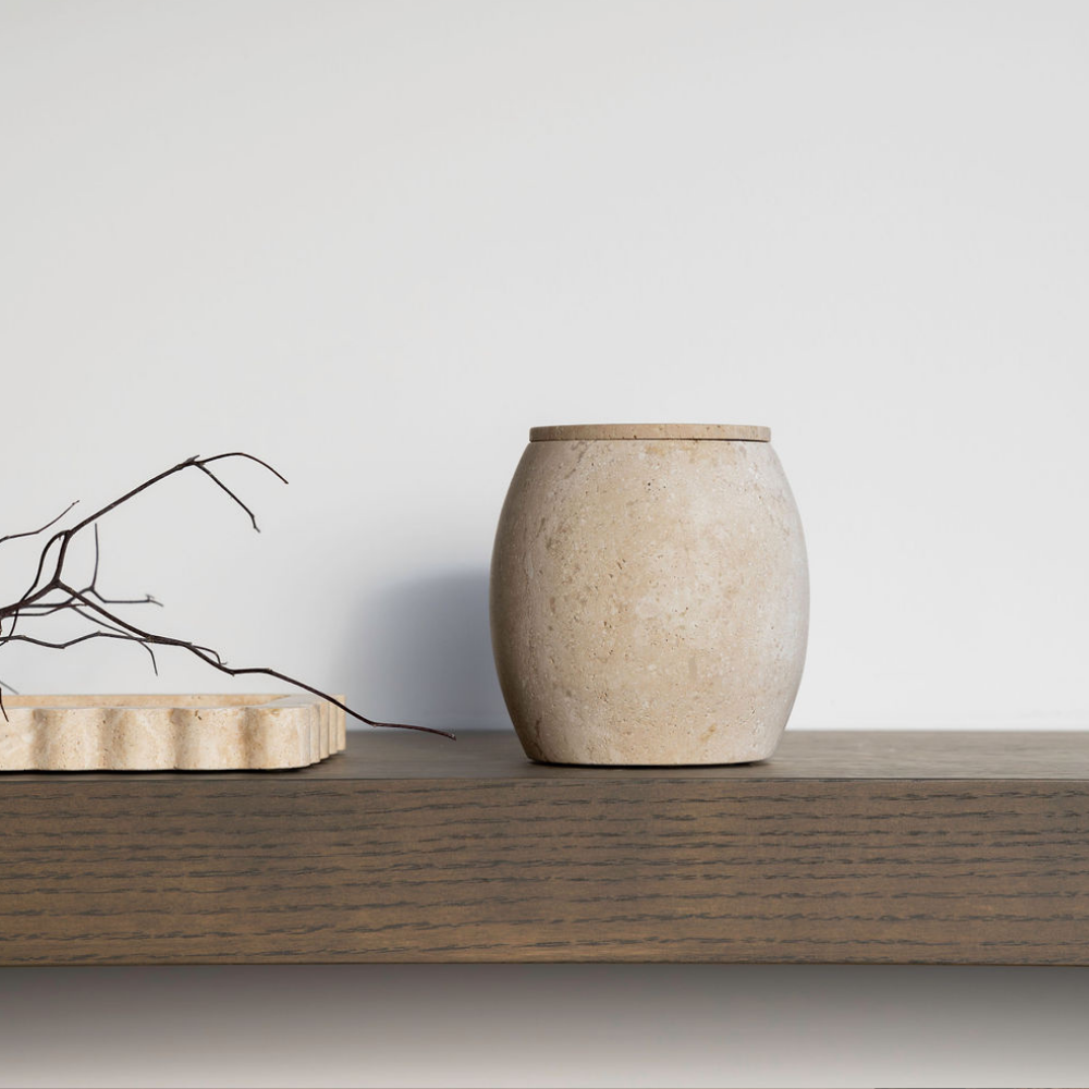 Collector Cannister – Stylish stone storage vessel, perfect for organizing miscellanea or as a pen cup. Combines modern design with practical simplicity to enhance workspace or home décor.