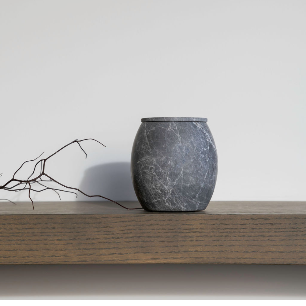 Collector Cannister – Stylish stone storage vessel, perfect for organizing miscellanea or as a pen cup. Combines modern design with practical simplicity to enhance workspace or home décor.
