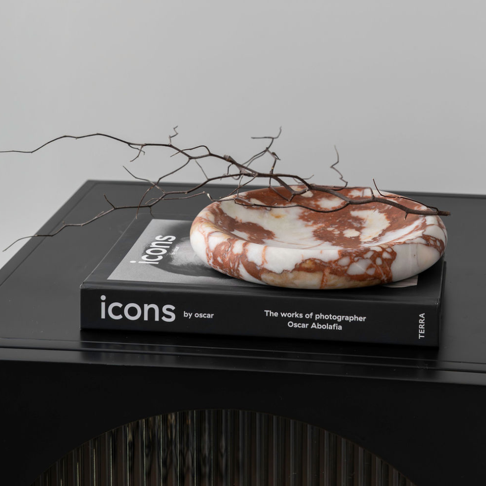 Solstice small sculpted tray elegantly designed, perfect for adding a luxurious, artistic touch to upscale interiors or as a unique decor accent.