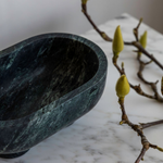 The Muse footed oval tray in Verdi Alpi with elegant design, inspired by Greek artistry, perfect for upscale decor and thoughtful display in luxury interiors
