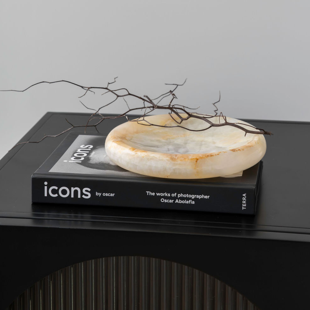 Solstice small sculpted tray, elegantly designed, perfect for adding a luxurious, artistic touch to upscale interiors or as a unique decor accent.