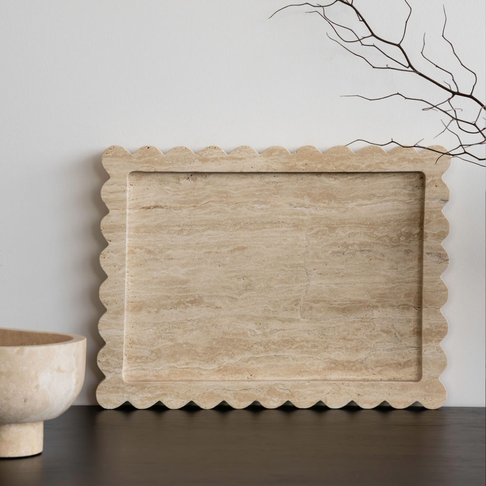 Palazzo Large Scalloped Tray – Elegant luxury homeware tray with intricate scalloped edges, inspired by palatial architecture. Perfect for adding grandeur to living or work spaces, combining beauty and functionality