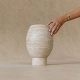 Pedestal Footed Pot Beige Travertine