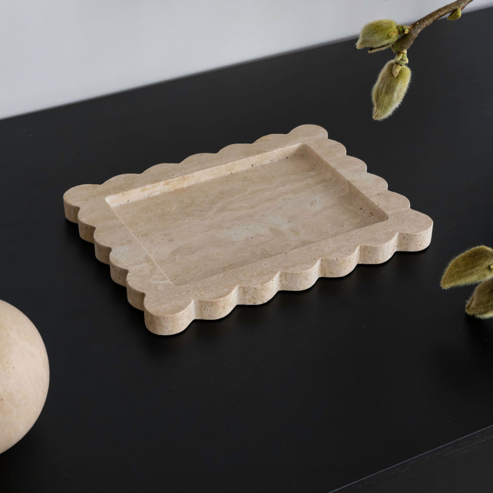 Palazzo Medium Scalloped Tray – Luxury homeware tray with opulent scalloped edges, inspired by palatial architecture. Perfect for elevating work or living spaces with elegant design and functional style