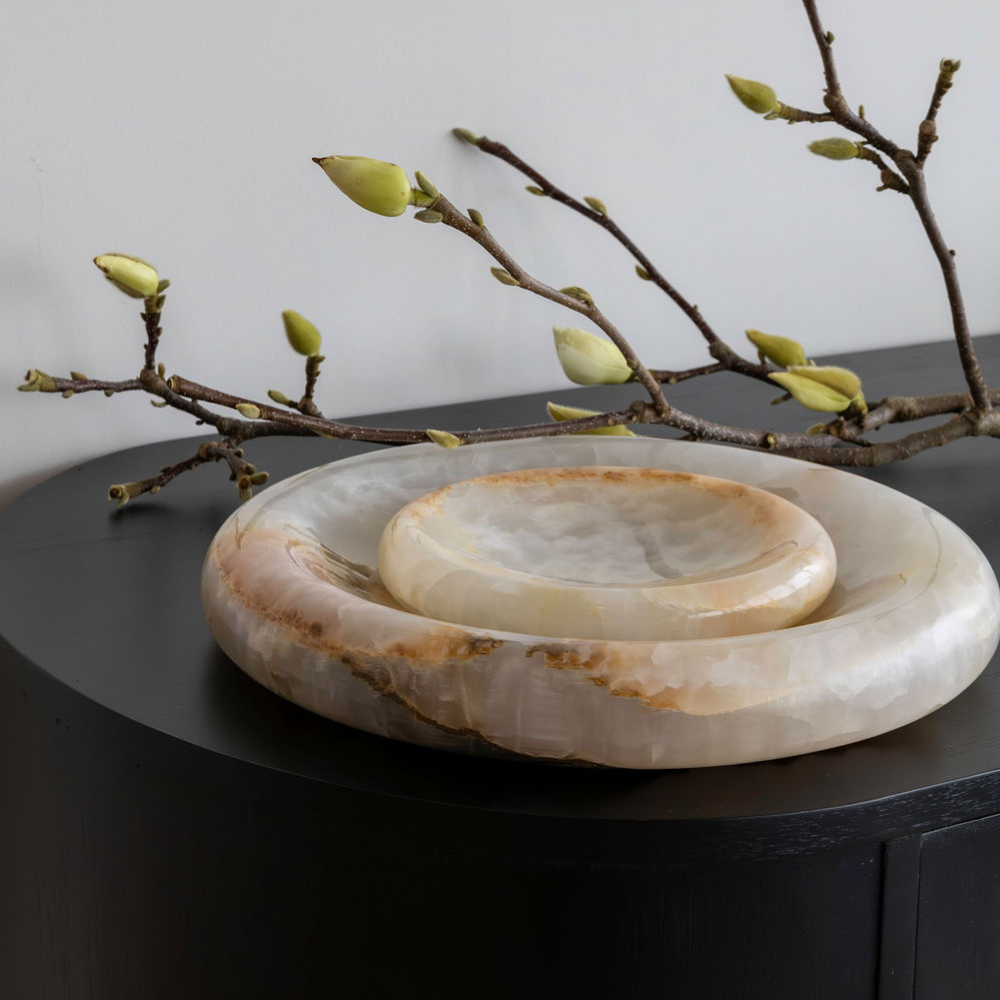 Solstice Small Sculpted Tray is elegantly designed, perfect for adding a luxurious, artistic touch to upscale interiors or as a unique decor accent.